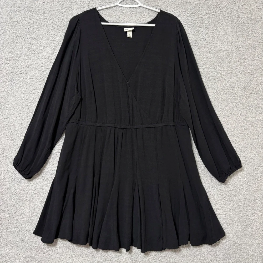 Little Black Dress Work Casual Flowy Mini Dress Long Sleeve Plus Size 1X Pockets - Picture 1 of 12
